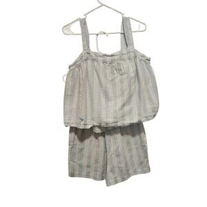 Calypso St. Barth Blue White Matching Cotton Tank & Short Lounge Beach Set Small